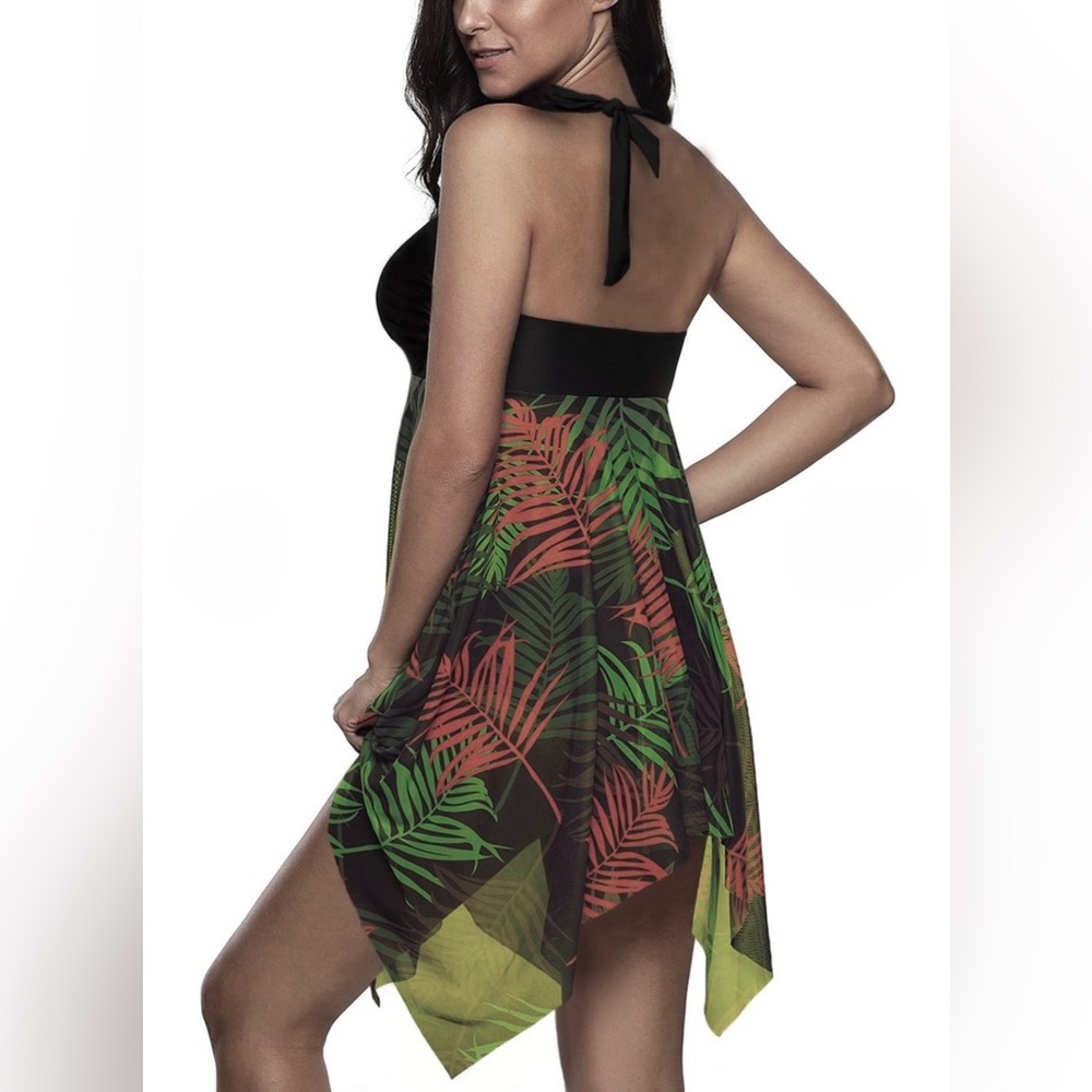 SWIM SUIT-Gorgeous Women's Tropical Swim Dress Hankerchief Style Size L